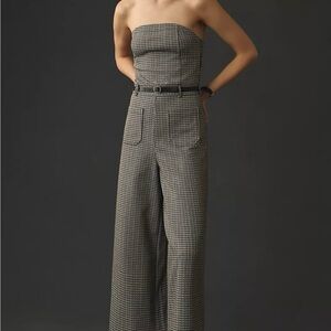 Anthropologie Strapless Houndstooth Jumpsuit in Black and White